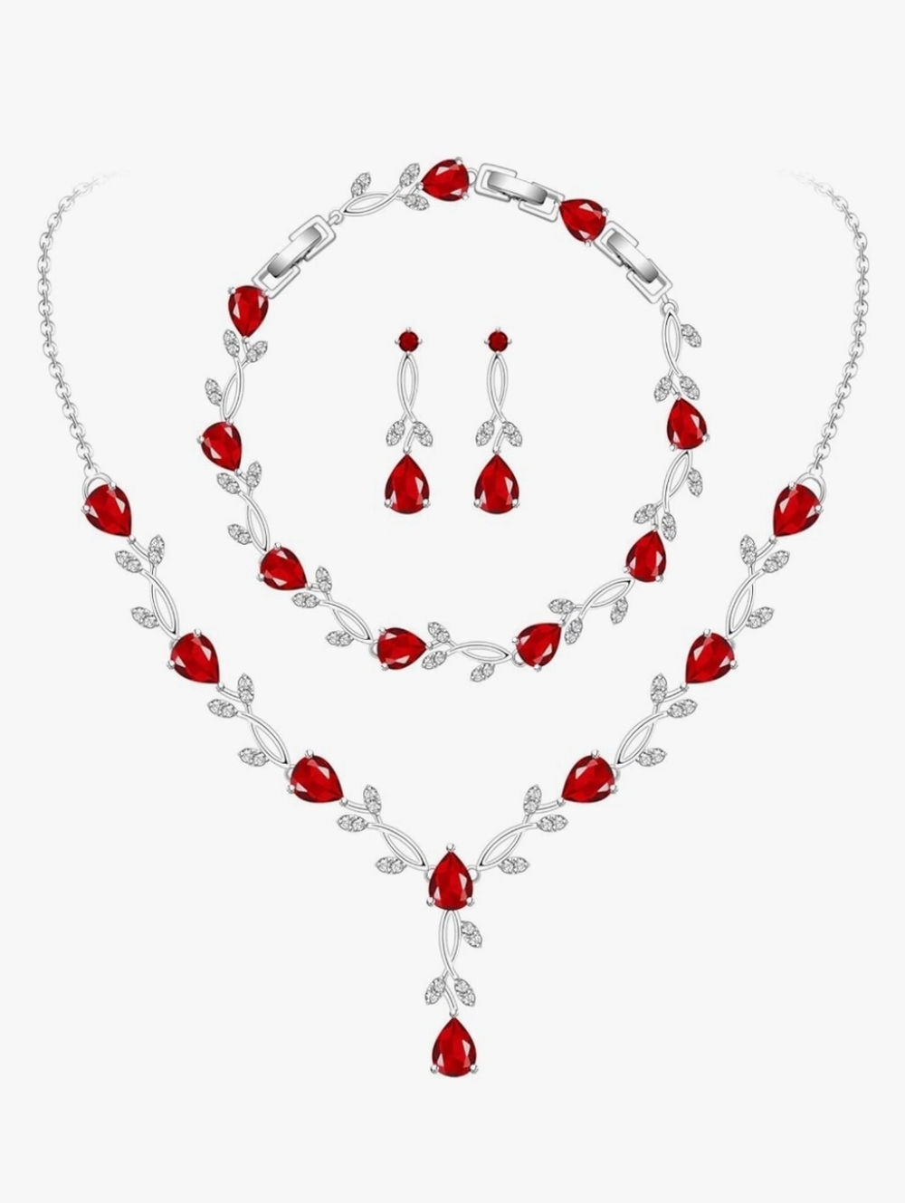 Women’s Red Teardrop  Necklace & Earring Set